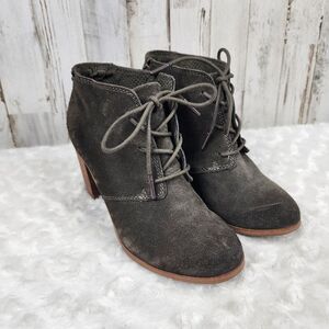Toms Lunata Lace Up Snkle Booties Olive Green Suede Size 5